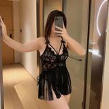 মিডনাইট ব্ল্যাক লেস ফ্রিঞ্জ নাইটওয়্যার সেট — back view