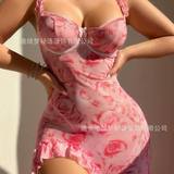 ব্লাশিং রোজ ফ্লোরাল রাফেল ম্যাক্সি ড্রেস — back view